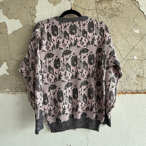 Vintage Sweater Womens L Pink Black Abstract Geometric Knit Pullover Soft Grunge - Picture 4 of 5